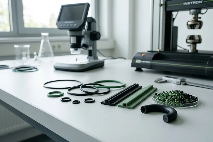 High-performance rubber and plastic materials for sealing applications in a laboratory testing environment