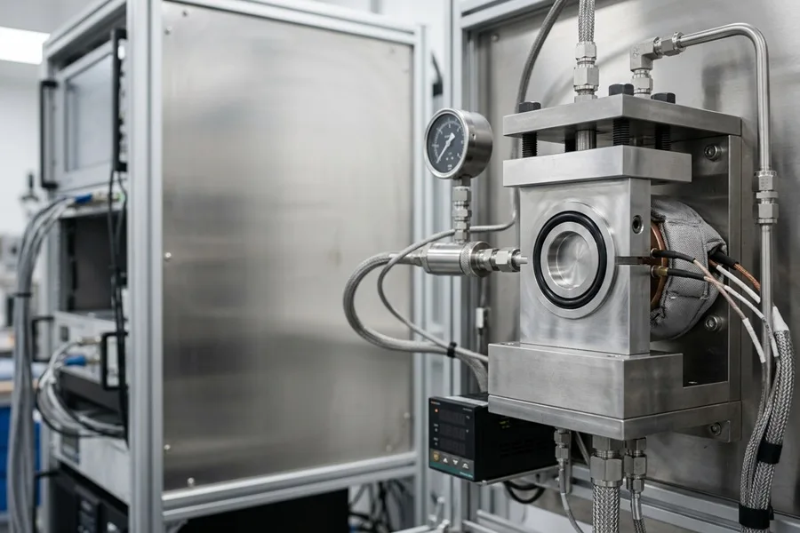 O-ring undergoing pressure and temperature testing in an advanced industrial laboratory environment