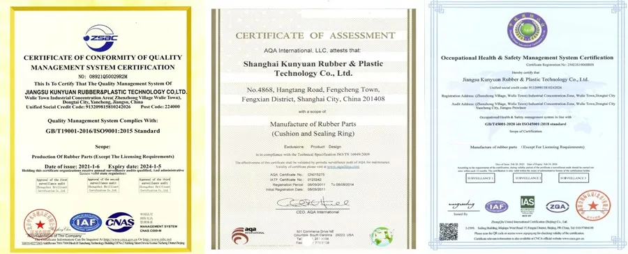 ISO certifications and quality certificates of sealing product manufacturer