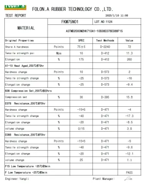 EPDM 70 shore A rubber material test report for water and weather resistant seals