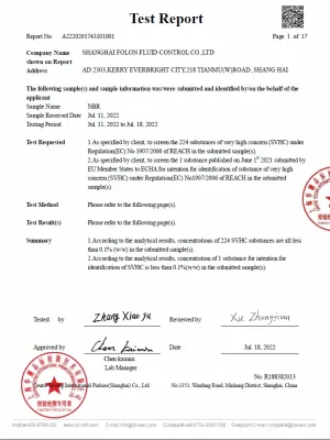 RoHS compliance certificate 2022 for sealing materials